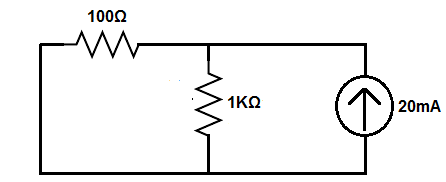 Superposition theorem circuit with first power source removed