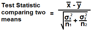Test statistic comparing two means formula