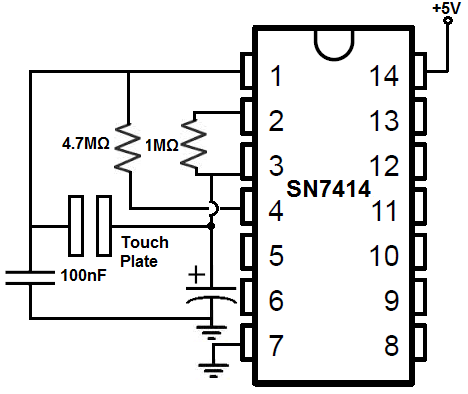 How to Build a Touch On-Off Circuit with a 7414 Inverter Chip