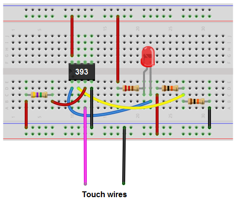 Touch sensor circuit with voltage comparator breadboard schematic