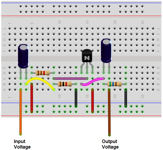 Buffer breadboard circuit built with a transistor