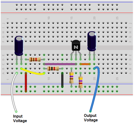 Transistor voltage amplifier breadboard circuit