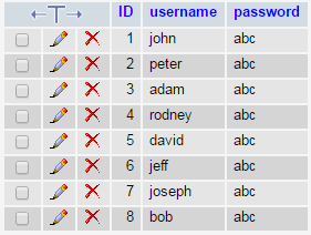 Usernames table entries