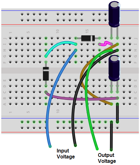 Voltage doubler breadboard circuit