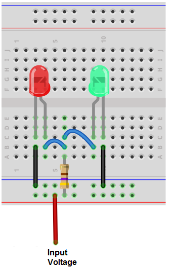 Voltage polarity indicator breadboard circuit