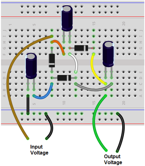 Voltage tripler breadboard circuit