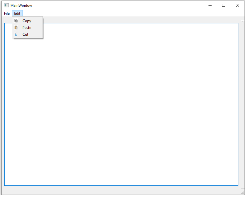Main window with copy, paste, and cut menu items in a Qt widget in C++
