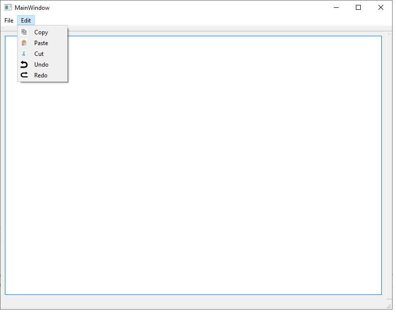 Main window with undo and redo menu items in a Qt widget in C++
