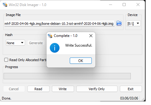 Writing a disk image to an SD card Write Successful using Win32 in windows