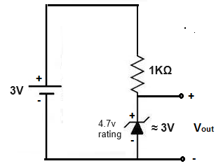 Zener diode voltage regulator circuit with supplied voltage less than zener rated voltage