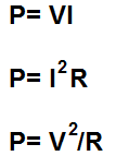 Power formulas based on ohm's law