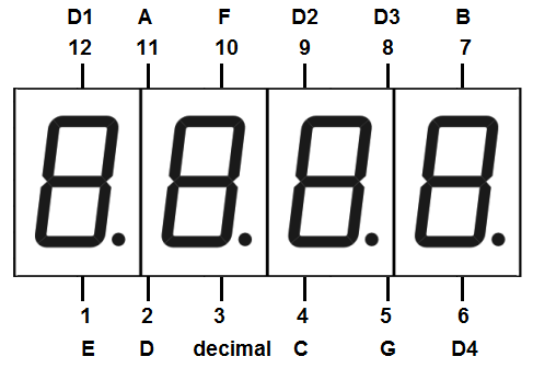 4-digit 7 segment LED display pinout