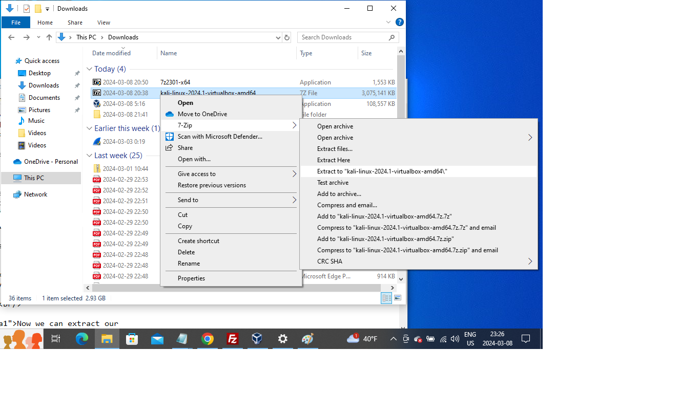 Extracting file from kali linux virtualbox for windows