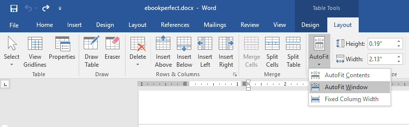 Microsoft Word table autofit to window
