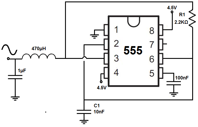 Sine wave generator circuit with a 555 timer