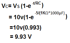 Example of calculation of the voltage of a charging capacitor